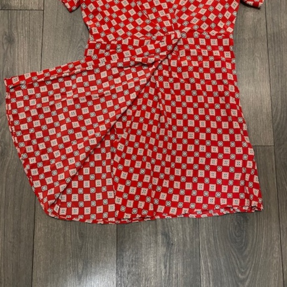 Sandro Red Geometric Print Silk Mini Dress Size 4 - Picture 9 of 15